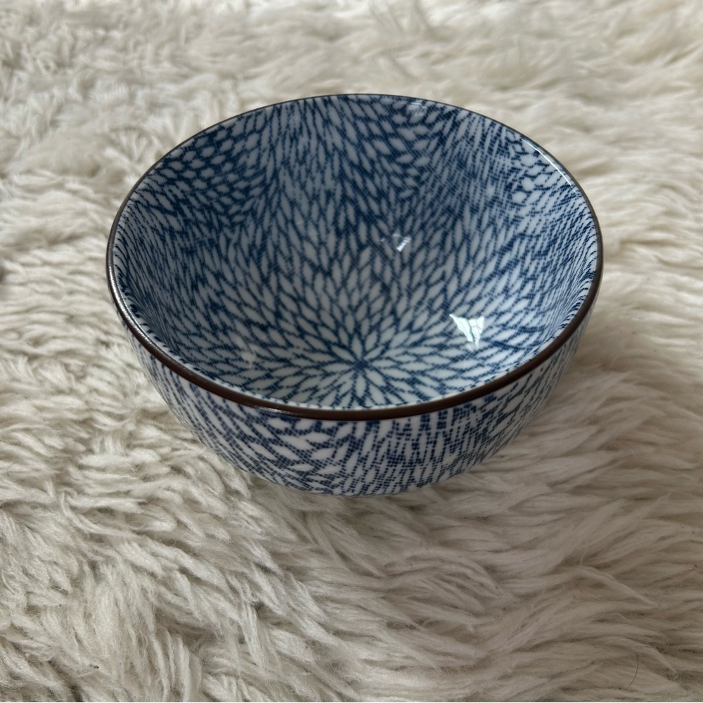 Miya Aizome Mums 5" Soup Bowl - Blue and White - Ceramic